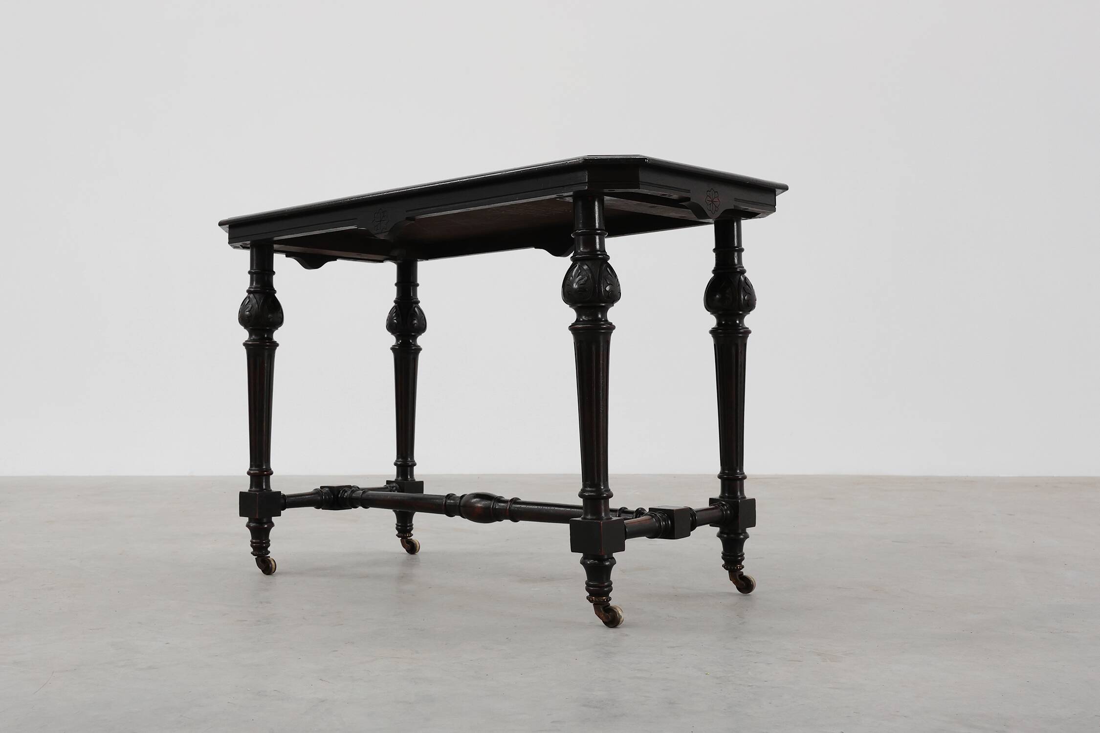 19th Century English side table with geometric wood inlay by John Taylor &