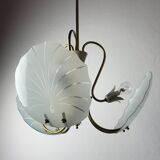 Antique brass and glass chandelier in the style of Pietro Chiesa for Fontana Arte, Italy, 1930s.