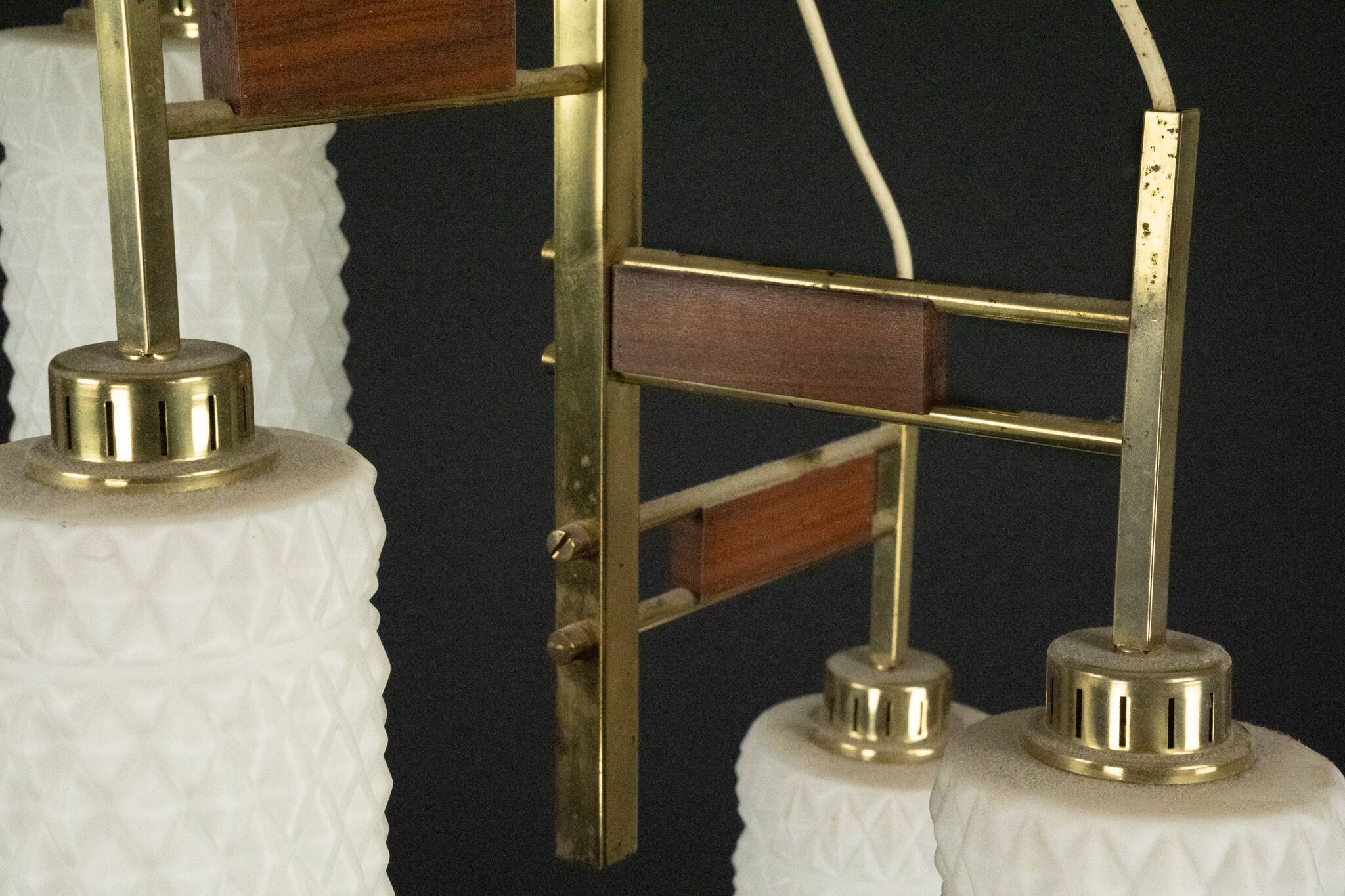 Mid-Century Modern Brass & Glass Chandelier