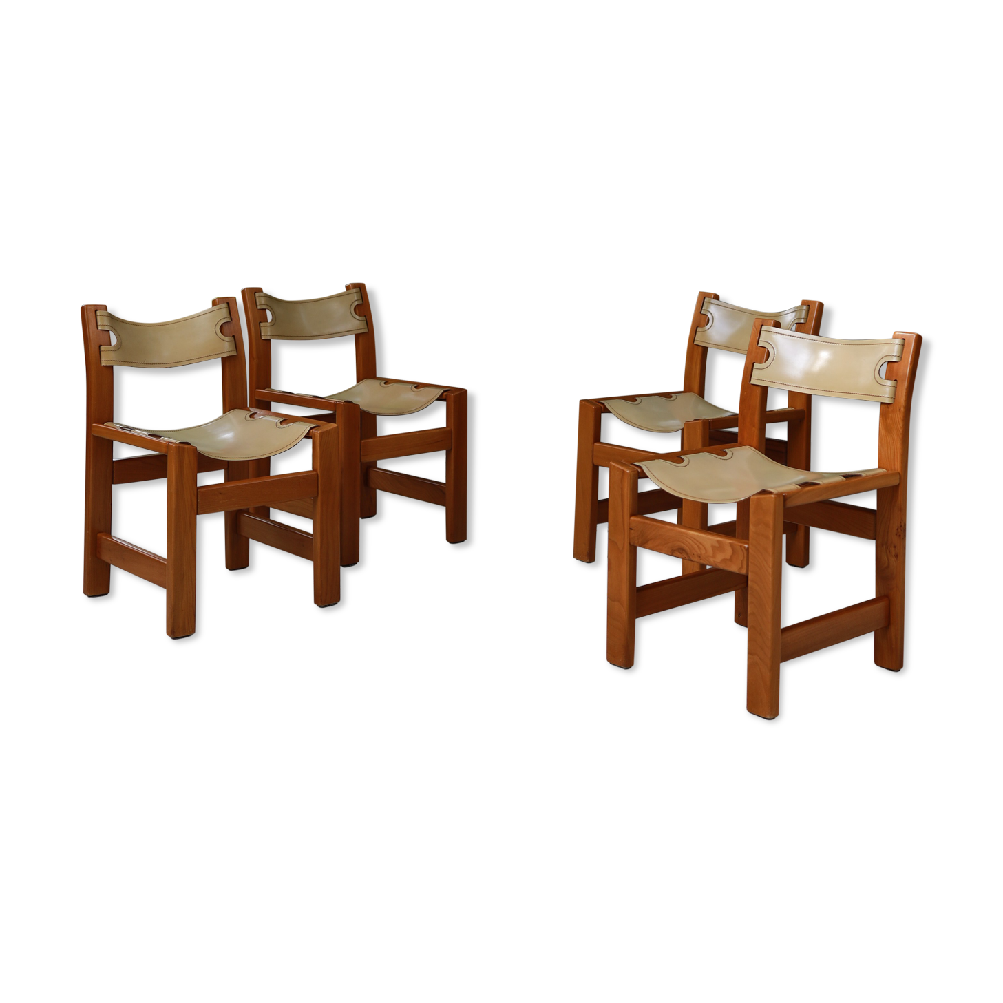 4 chairs in elm and leather Maison Regain