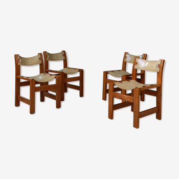 4 chairs in elm and leather Maison Regain