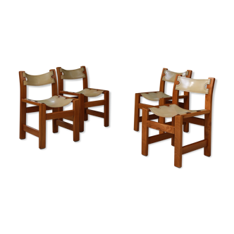 4 chairs in elm and leather Maison Regain