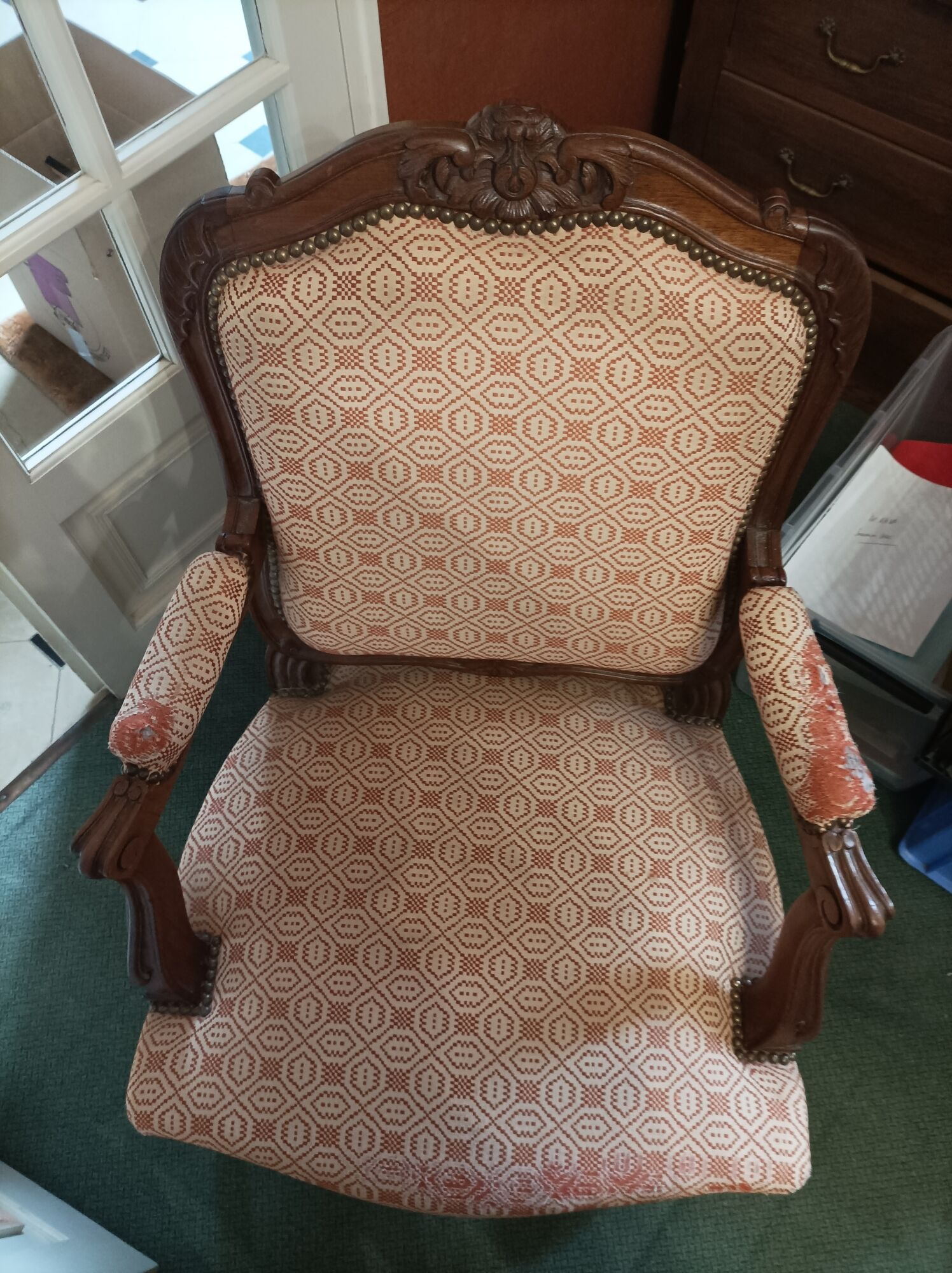 Set of 2 Louis XV style wooden and fabric armchairs