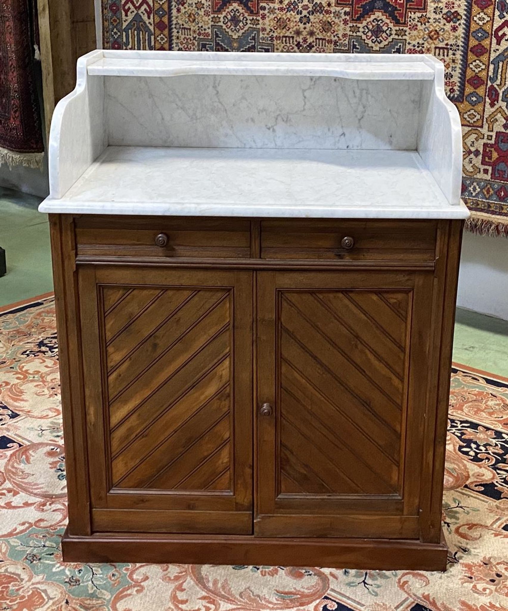 Toilet furniture in pitch pine and marble top - 30s