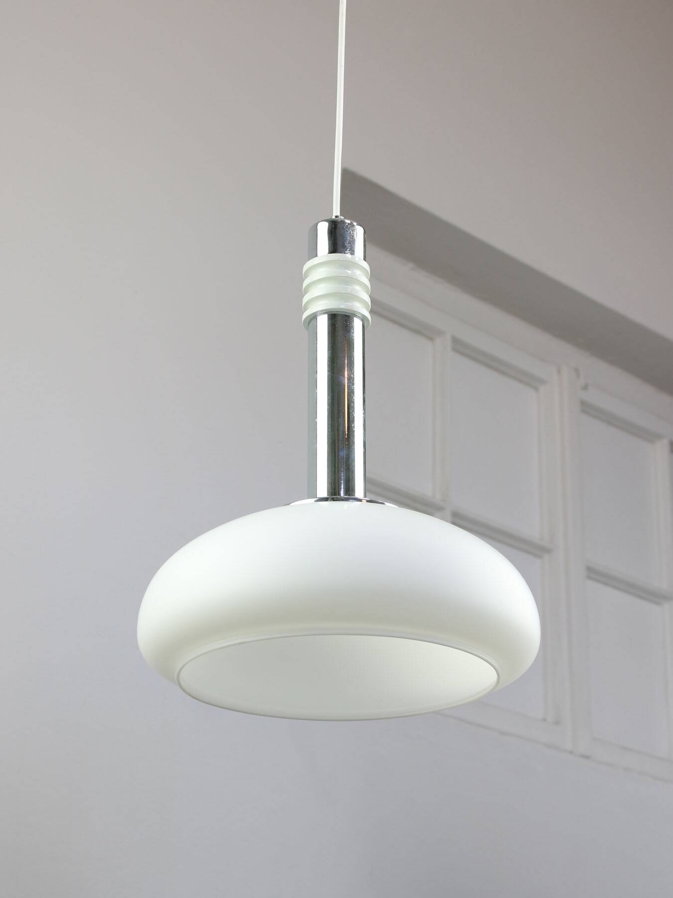 Mid-Century Danish Chrome & Opaline Pendant Lamp, 1960s