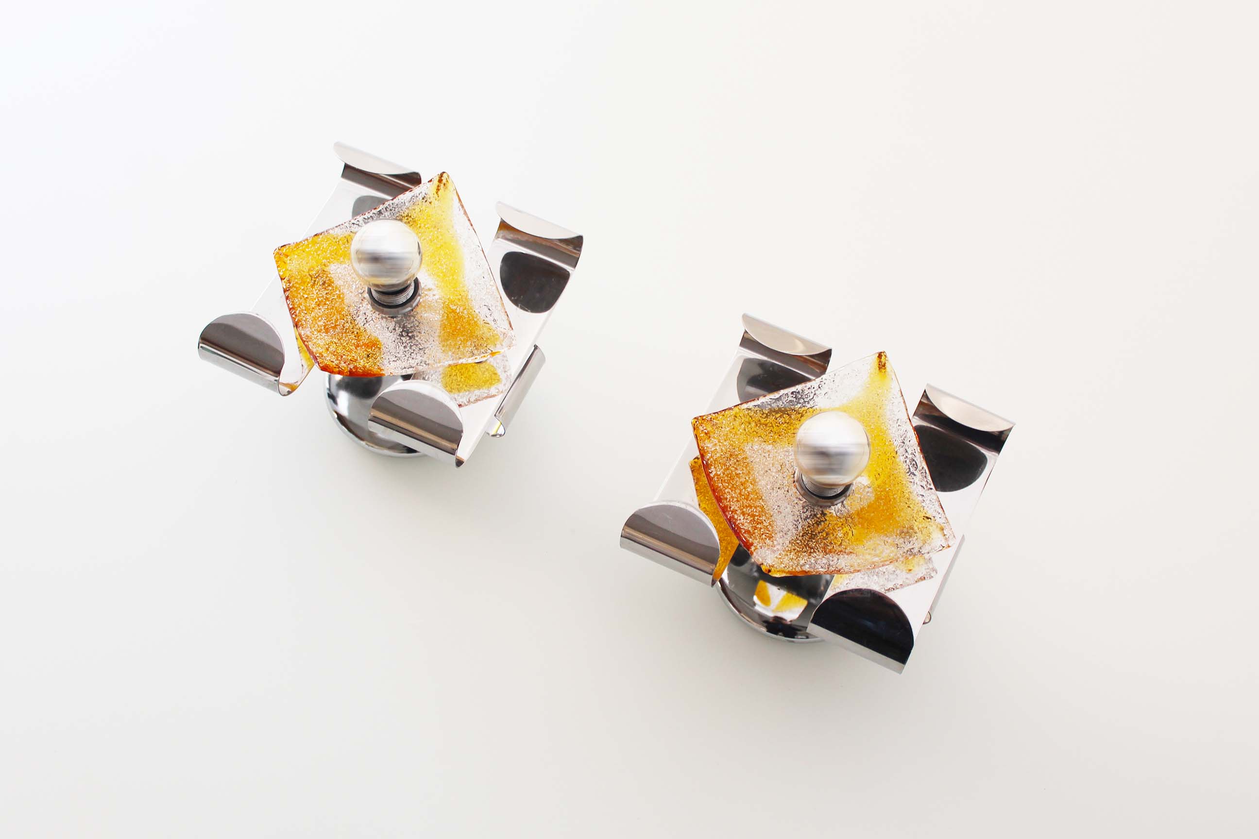 Pair of 1970's Murano Glass Wall Sconces by AV Mazzega