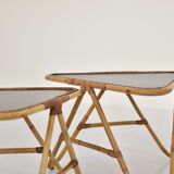 Set of three bamboo pull out tables by Rohé Noordwolde, The Netherlands 1950