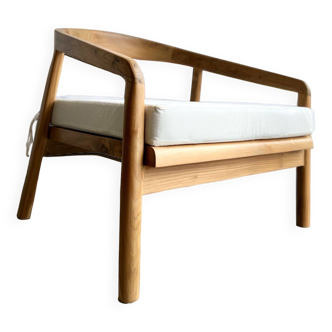 Chaise longue profonde XL en bois avec coussin