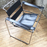 Bauhaus modernist leather chrome armchairs