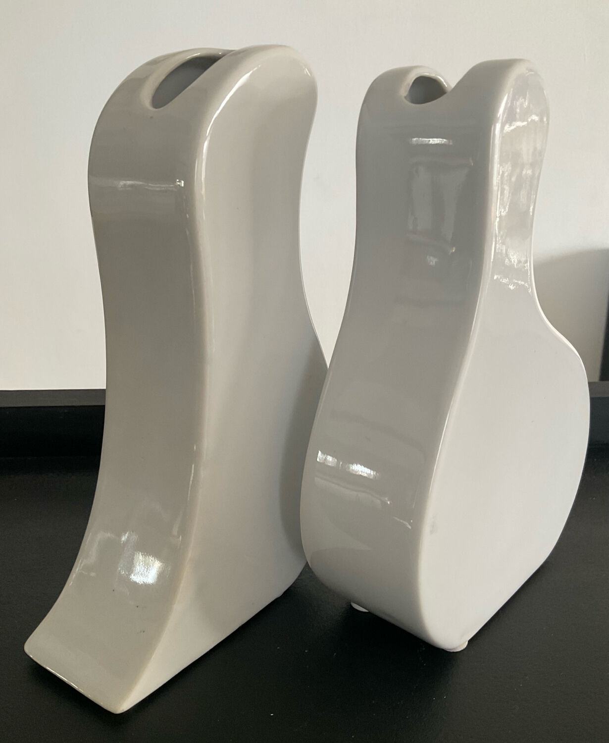 Pair of vintage glazed ceramic vases in an organic shape