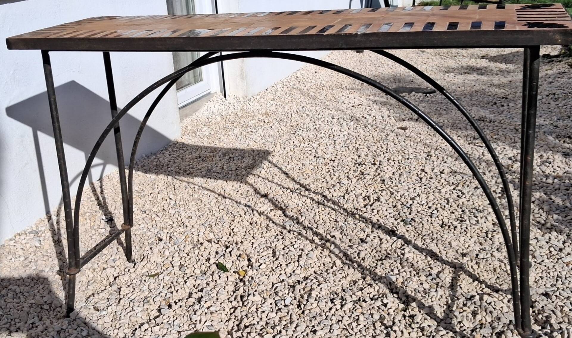 Wrought Iron and Natural Stone Console