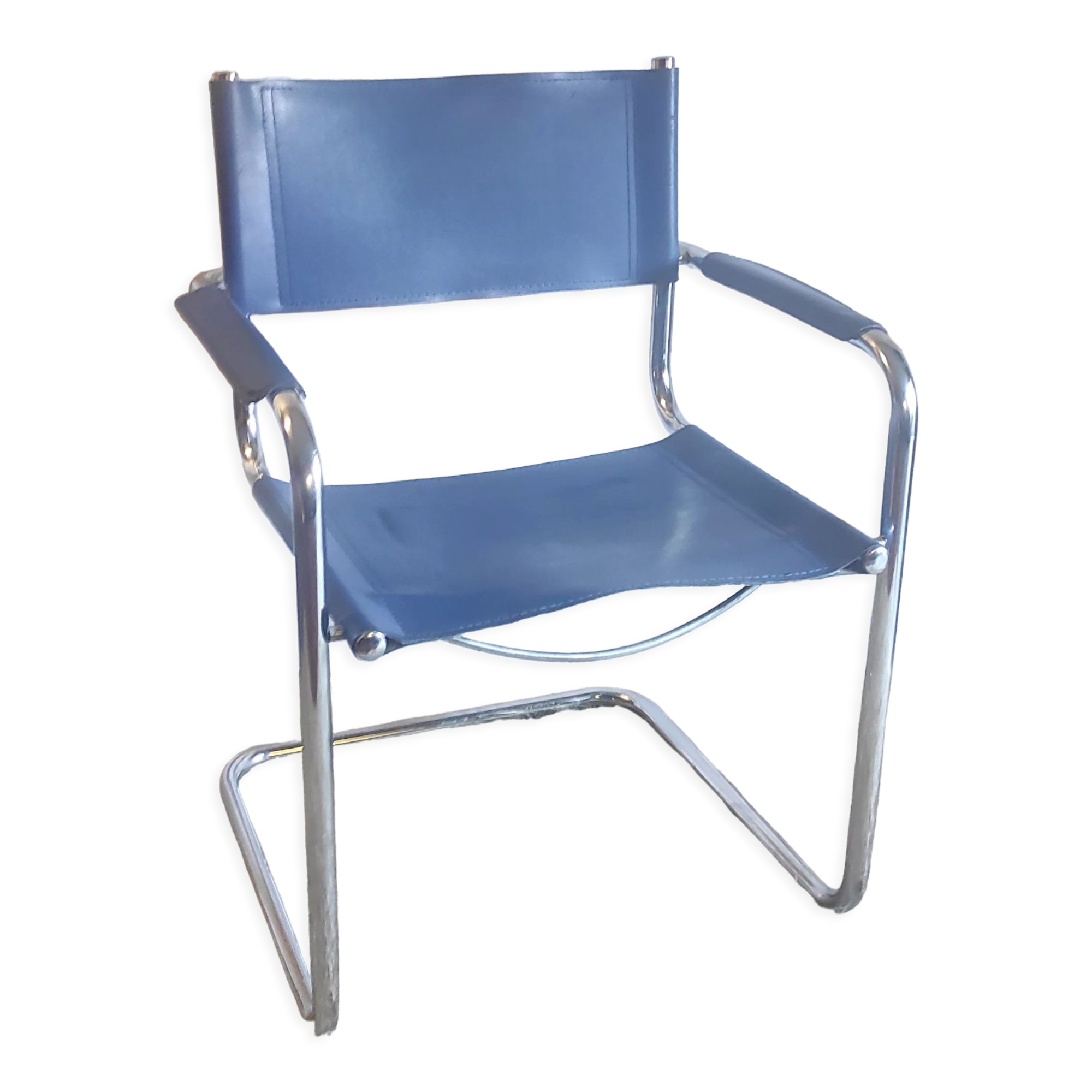Bauhaus cantilever armchair in blue leather, 80s/90s