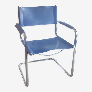 Bauhaus cantilever armchair in blue leather, 80s/90s