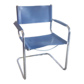 Bauhaus cantilever armchair in blue leather, 80s/90s