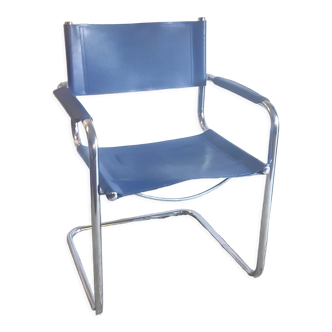 Bauhaus cantilever armchair in blue leather, 80s/90s