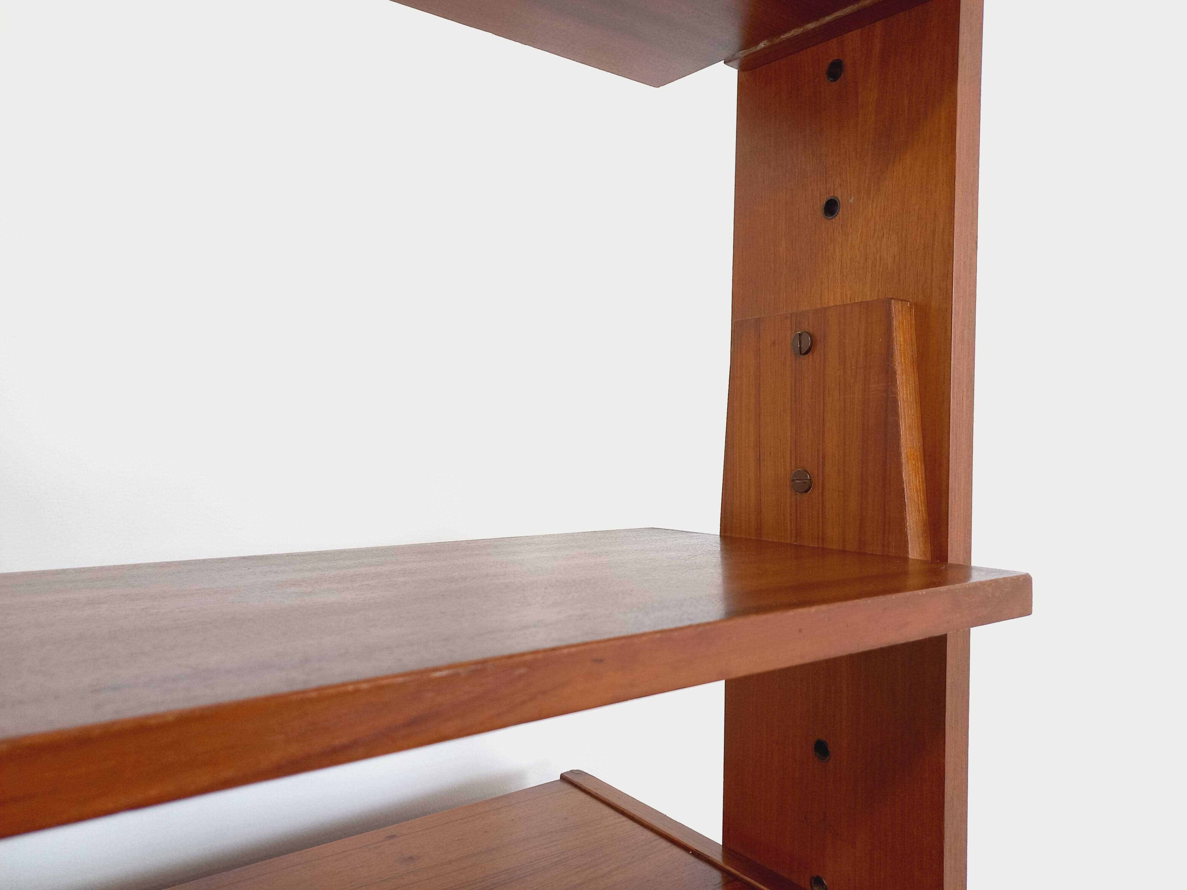 Vintage modular secretary shelf bookcase in teak from the 60s