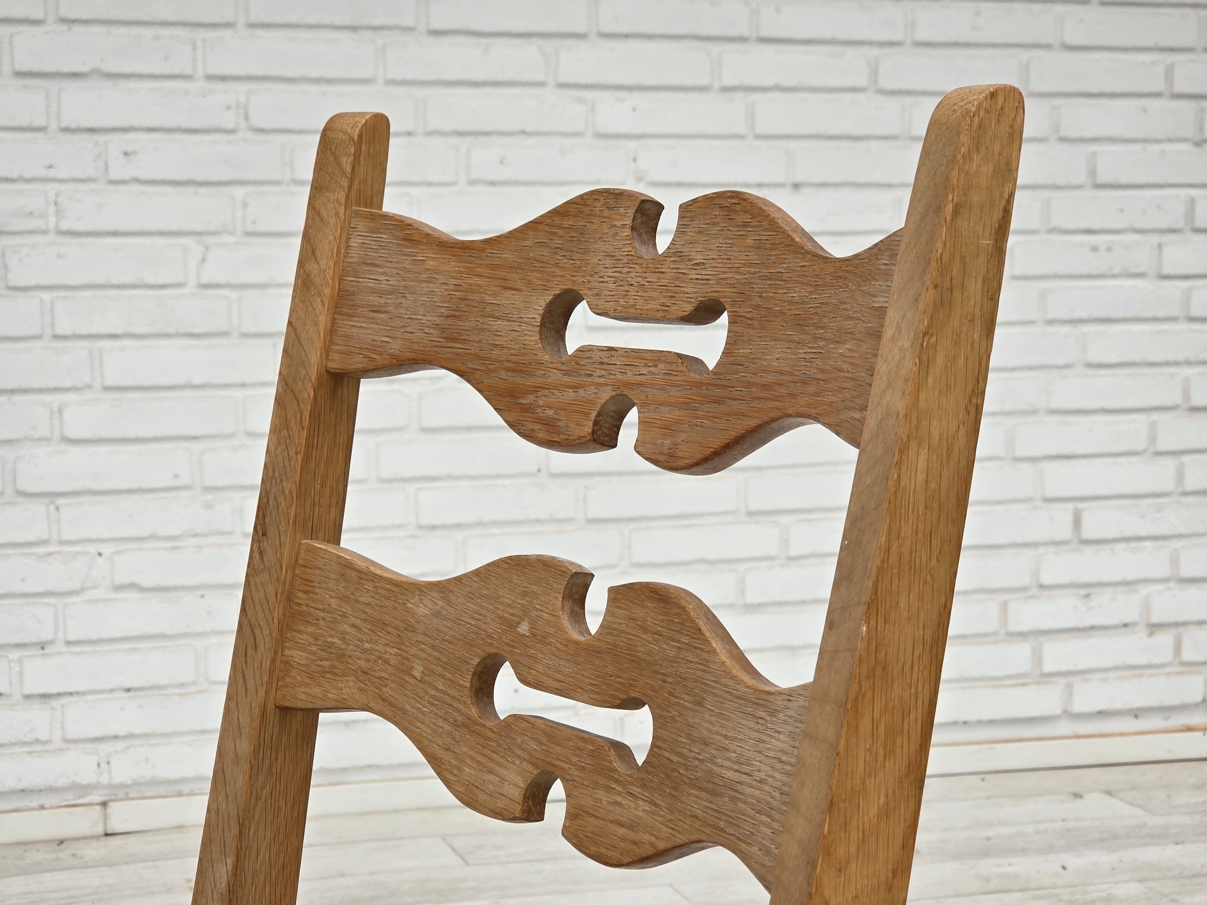 1970s, set of 2 Danish dining chairs, furniture wool, solid oak wood.