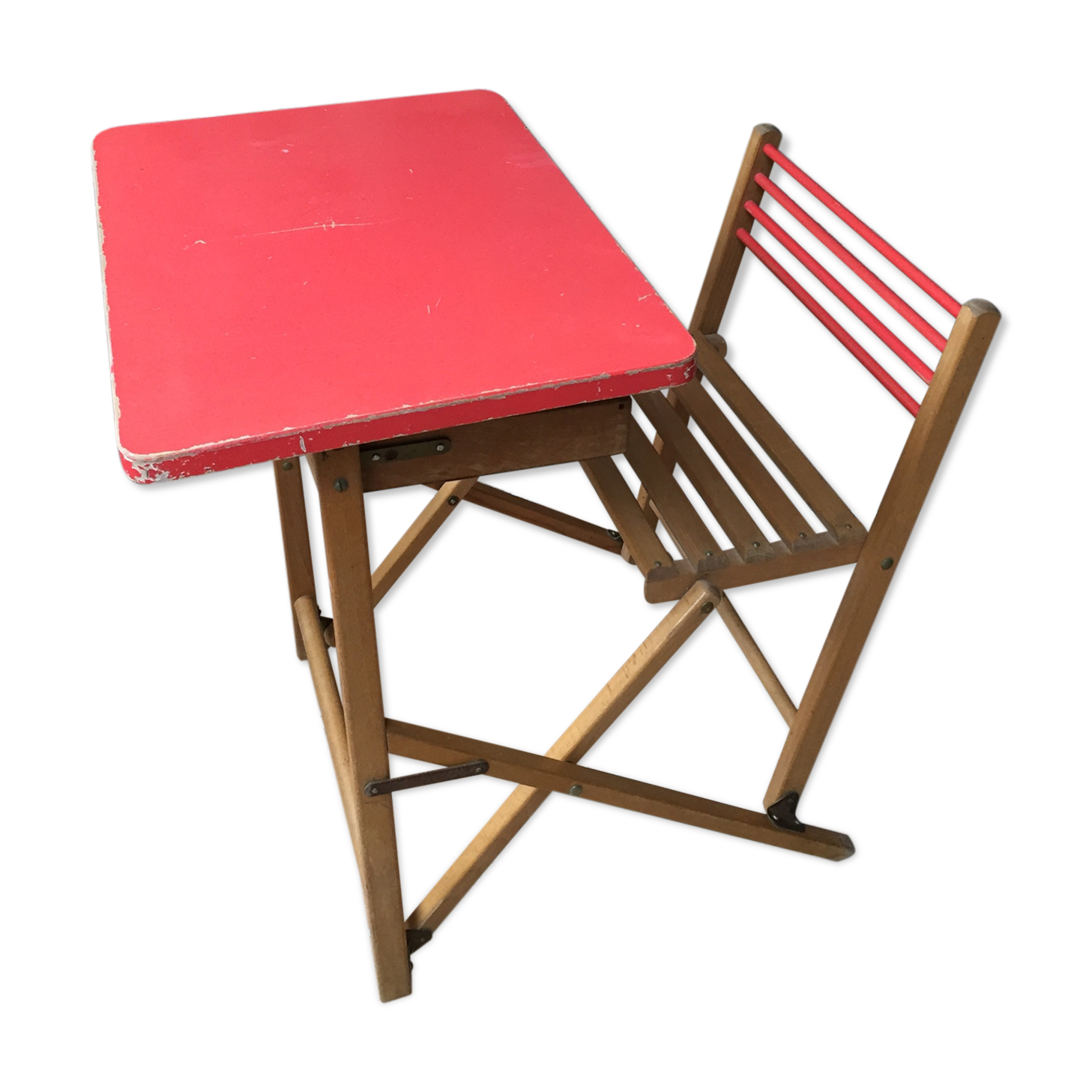Bureau d'écolier en bois pliable vintage