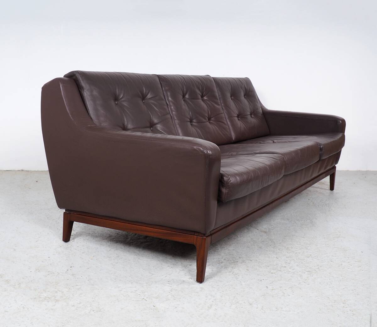 Vintage Brown Leather Sofa on Rosewood Legs from Porfilia Werke, 1960s