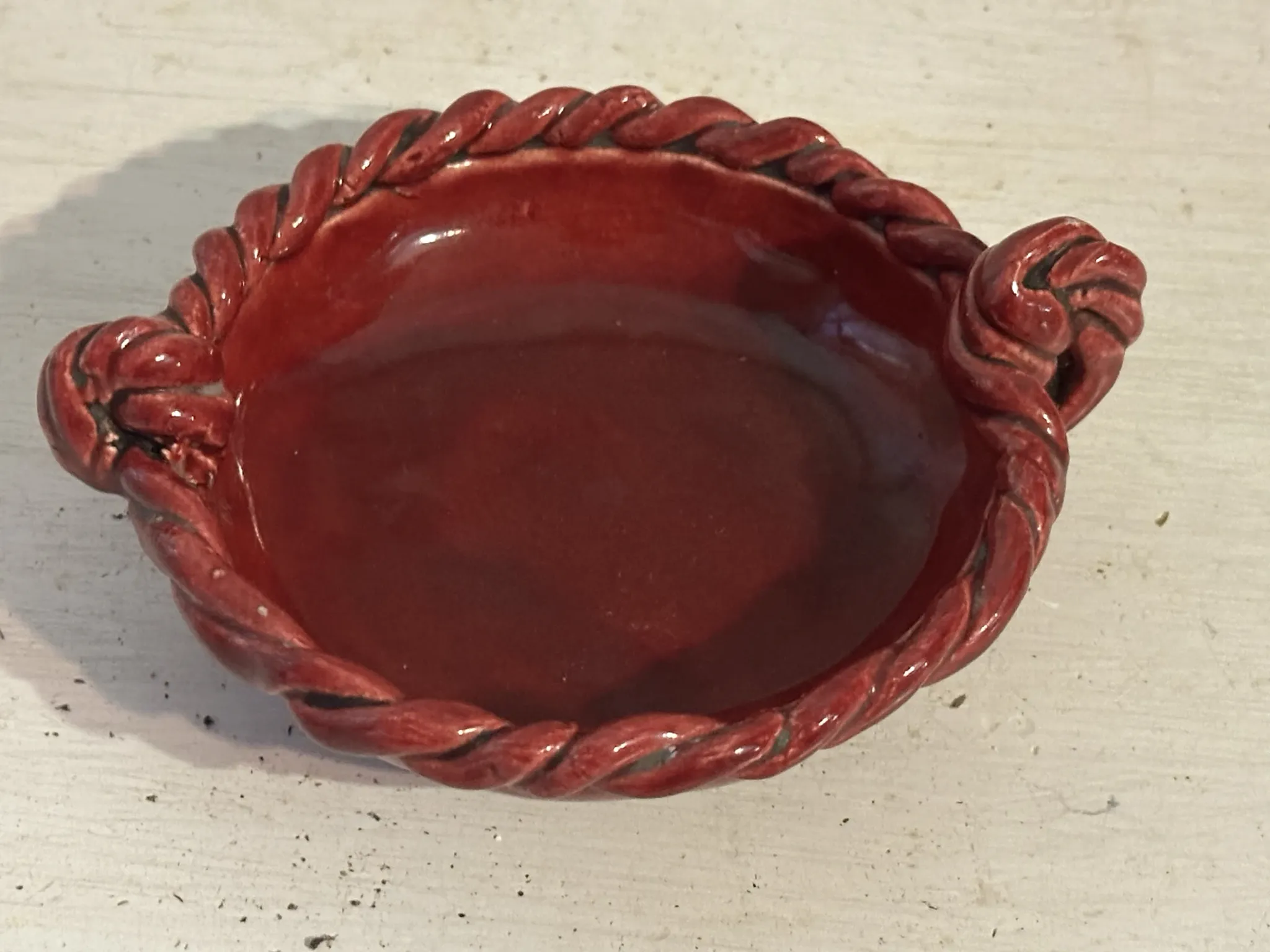 Small red ceramic catchall signed Bily – 1950s