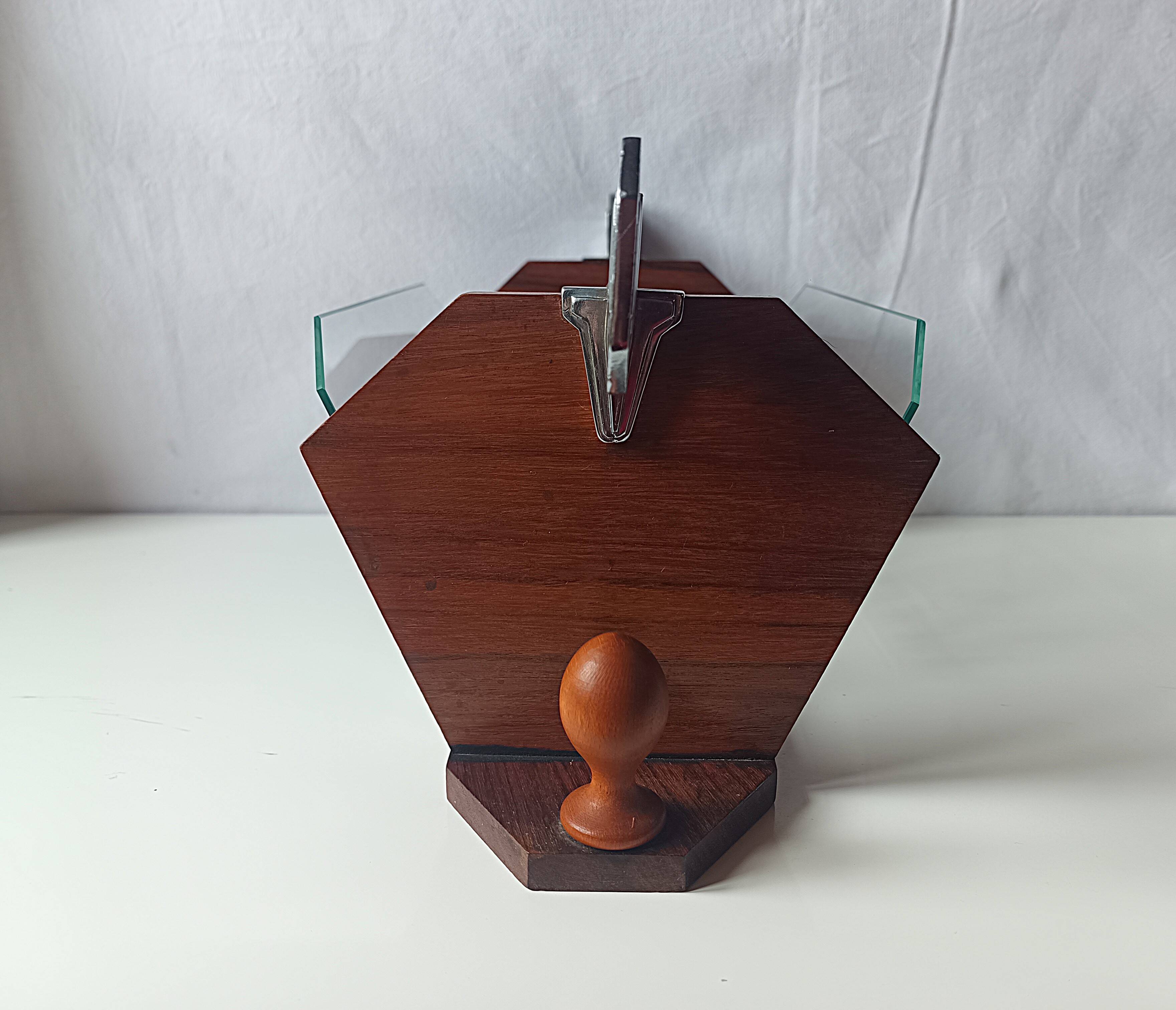 Vintage Art Deco magazine rack wood glass engraved storage furniture