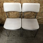 Pair of antique chairs chrome metal and skaï white 70s vintage