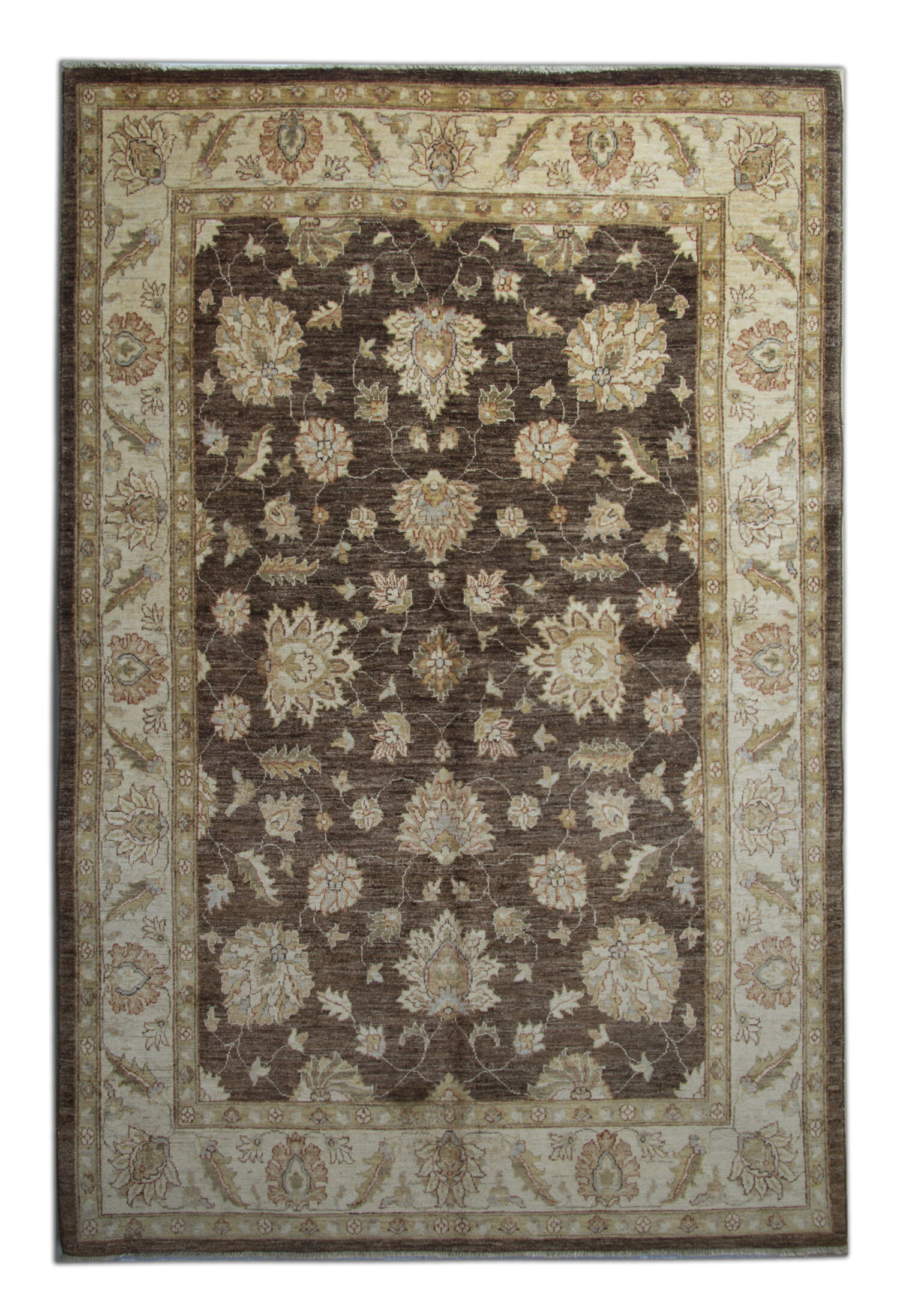 Brown Wool Rug Handmade Ziegler Carpet- 167x251cm