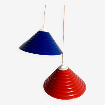 Pair of conical industrial pendant lights 1970