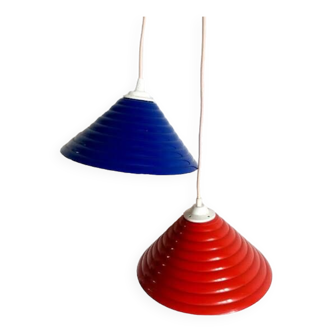 Pair of conical industrial pendant lights 1970