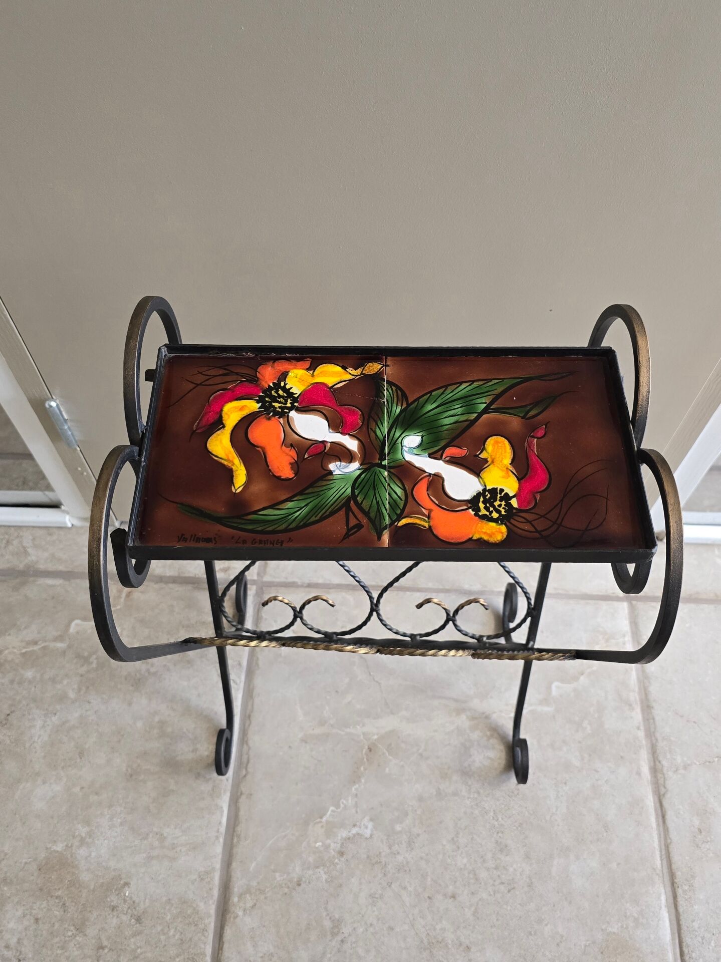 Vallauris magazine rack "la Grange", tiled and wrought iron