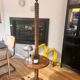 Oak floor lamp made of turned wood.