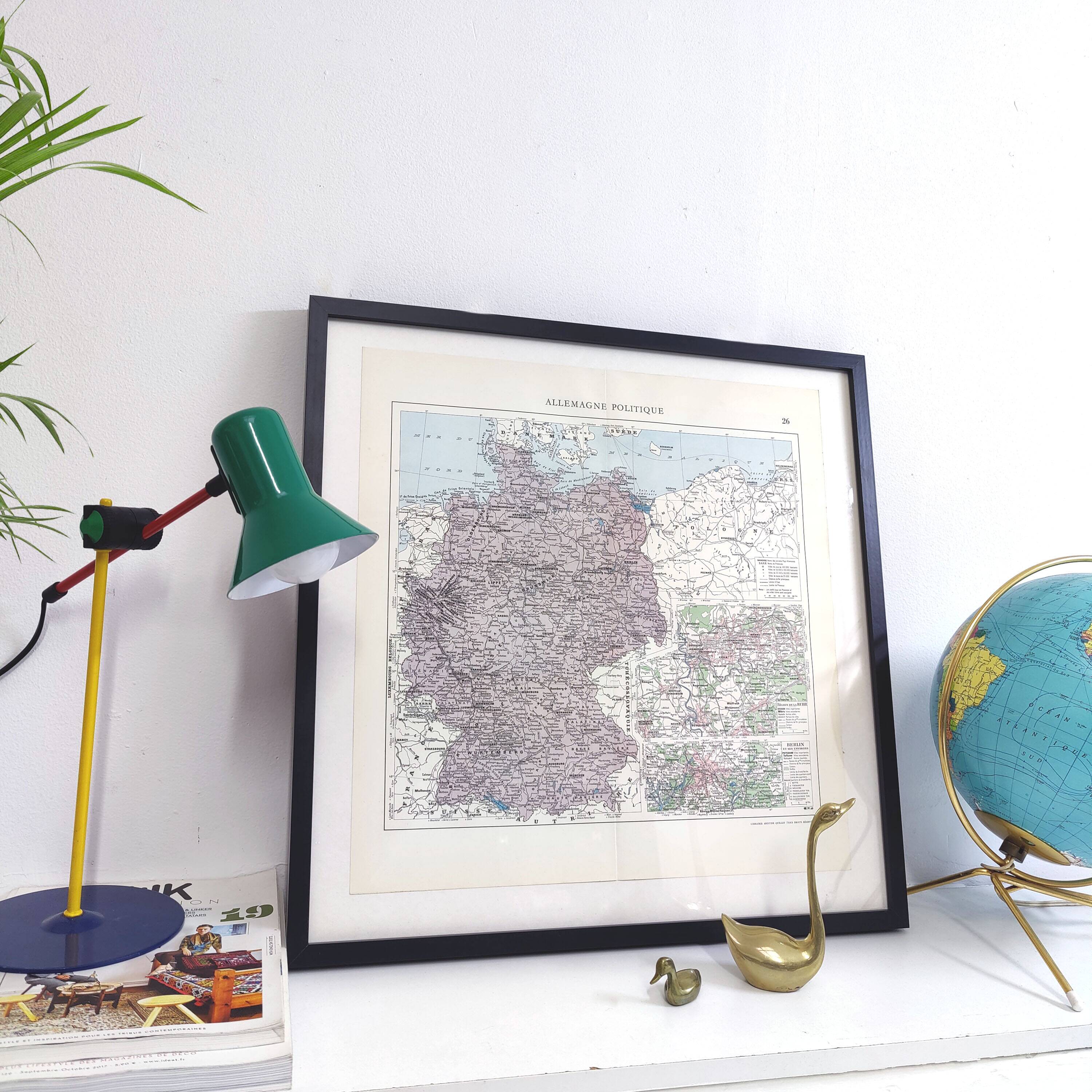 Old Germany map 43x43cm from 1950