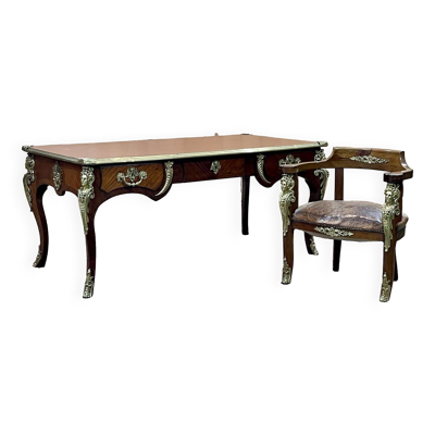 Bureau et son fauteuil de style Régence d'époque Napoléon III - fin XIXème
