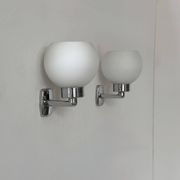 Pair of vintage wall lights, chrome and opaline glass, France, 1970