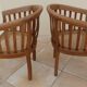 2 Colonial armchairs in natural solid wood with cane seats