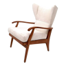 Age reclining armchair with cherry frame and white velvet upholstery, italy