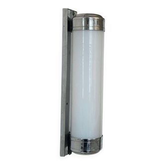 Vintage art deco wall light, chrome and opaline glass, France 1930