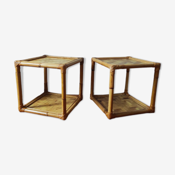 Pair of rattan bedside tables