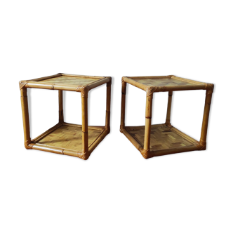 Pair of rattan bedside tables