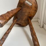 Table and its solid wooden stool of brutalist style popular art