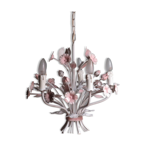 lustre vintage en toleware à motifs floraux, italie des années 1960.