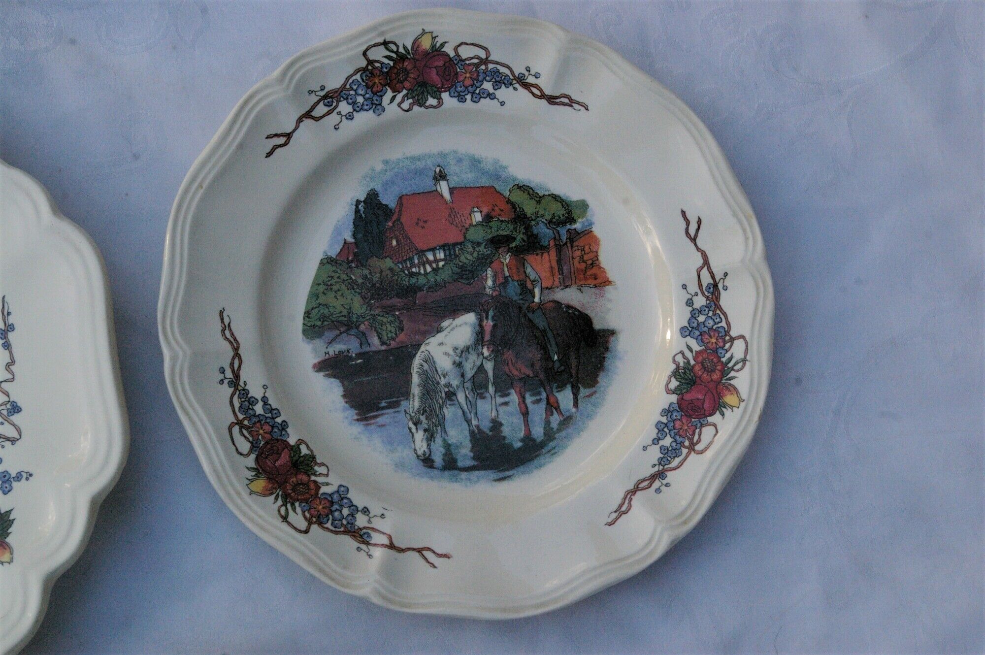 Cake service Sarreguemines Obernai: Dish + 6 dessert plates