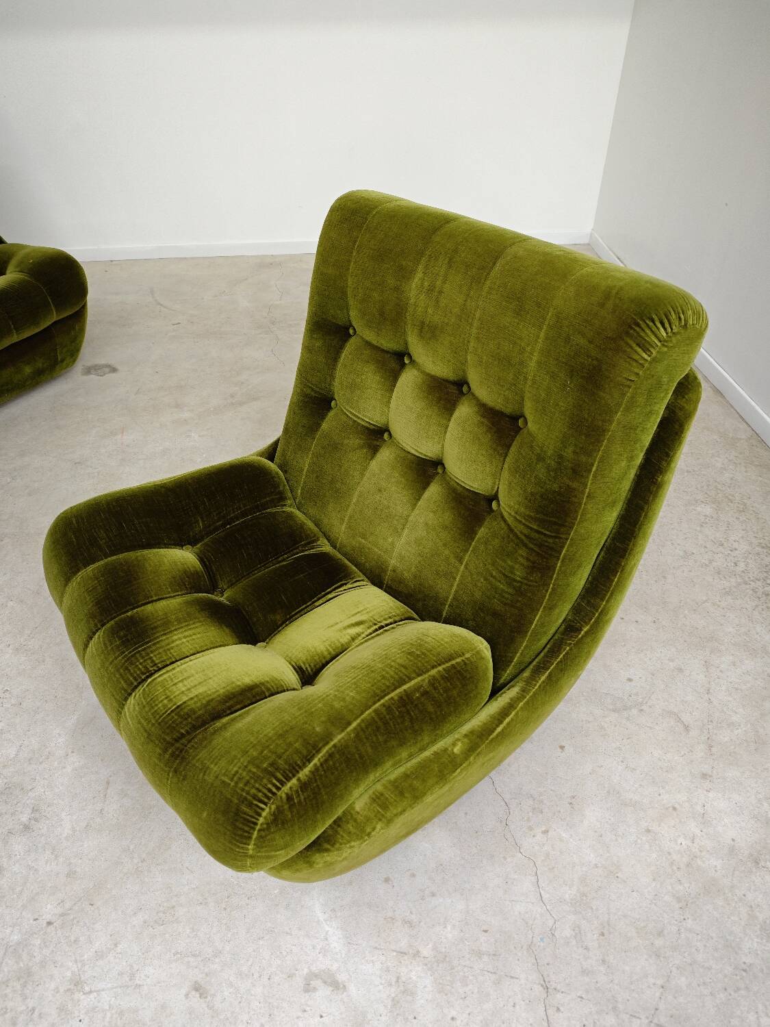 Pair of green velvet Atlantis armchairs by Jitona, ex Czechoslovakia 60s
