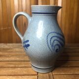 Ancien Pichet Céramique Bleu Décor Bleu Vintage