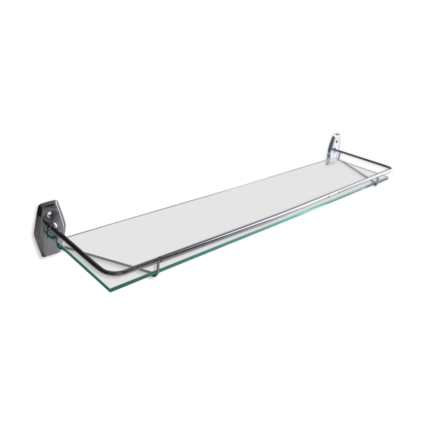 Vintage bathroom shelf chrome metal and glass