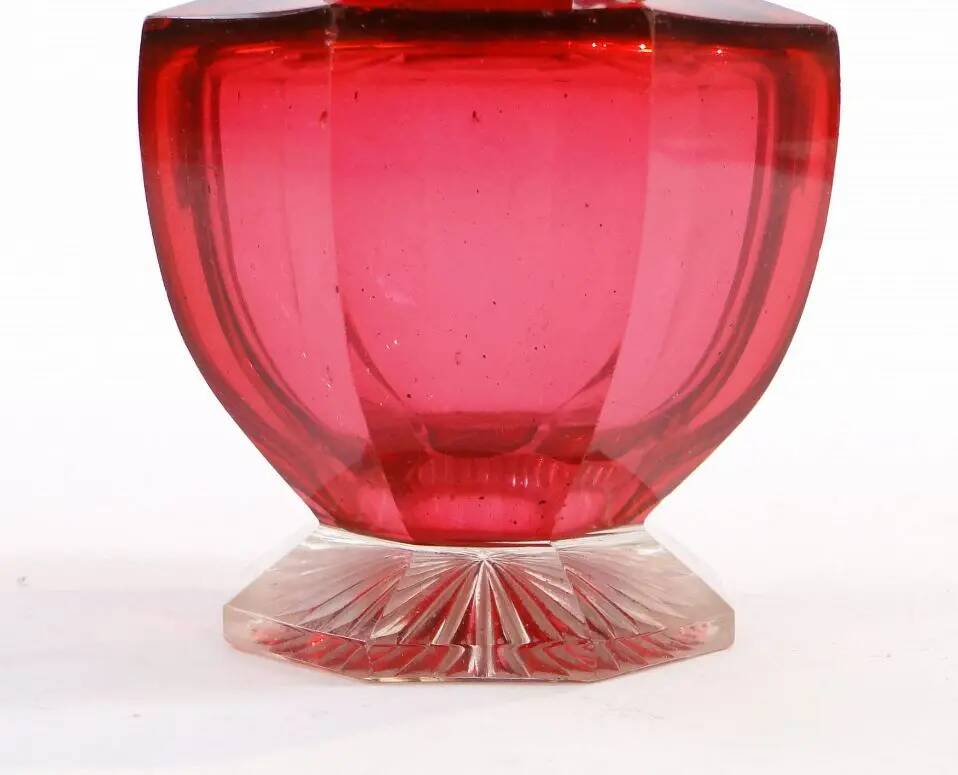 Biedermeier tea caddy, red crystal glass, Poland, 19th century
