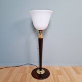 Large Art Deco Mazda lamp in wood, brass, and white opaline, 1930.