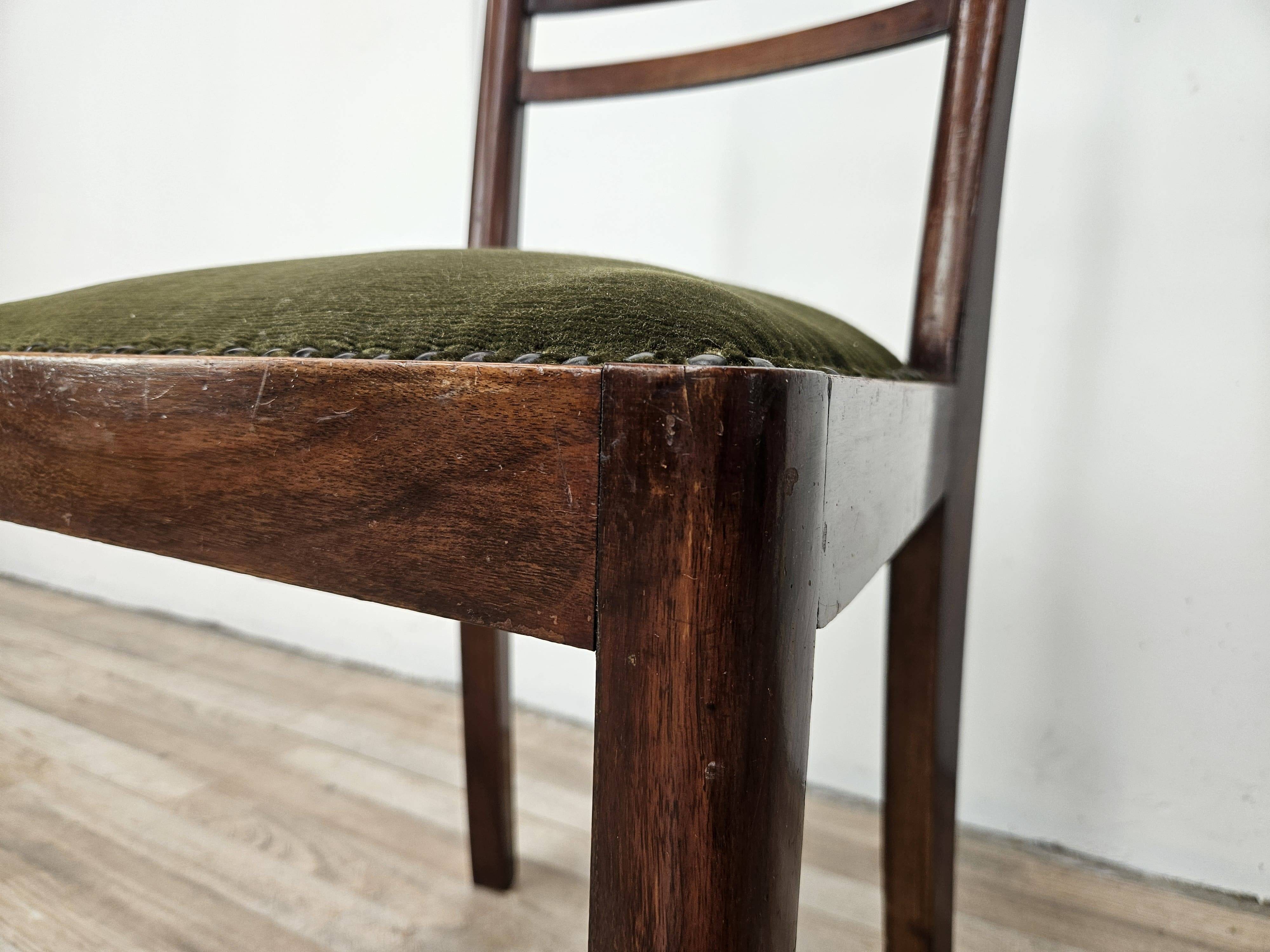 Art Decò dining chairs in walnut and fabric, 1940