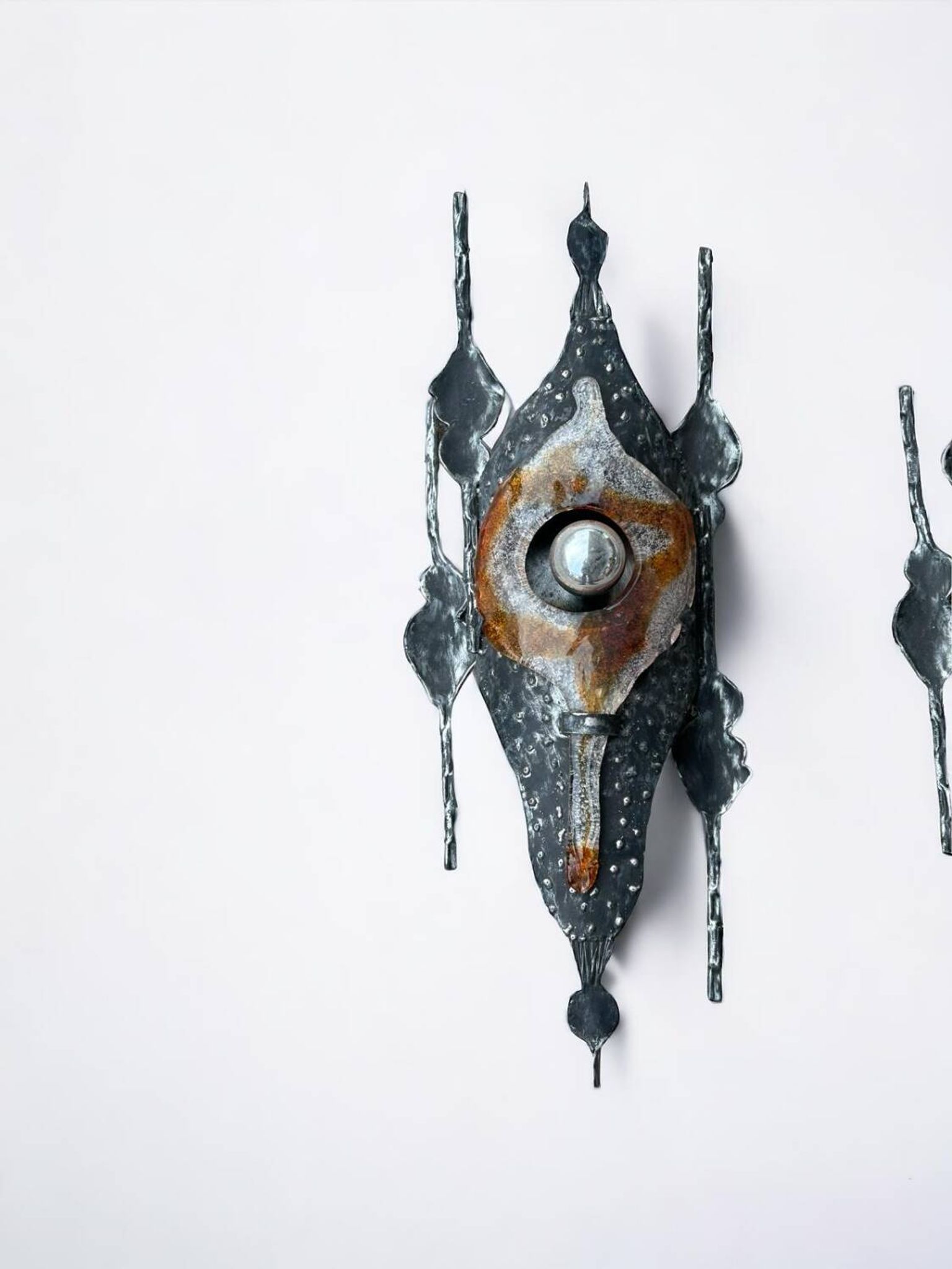 Tom Ahlstrom & Hans Ehrich - Pair Of Brutalist Sconces 1960s Metal And Glass