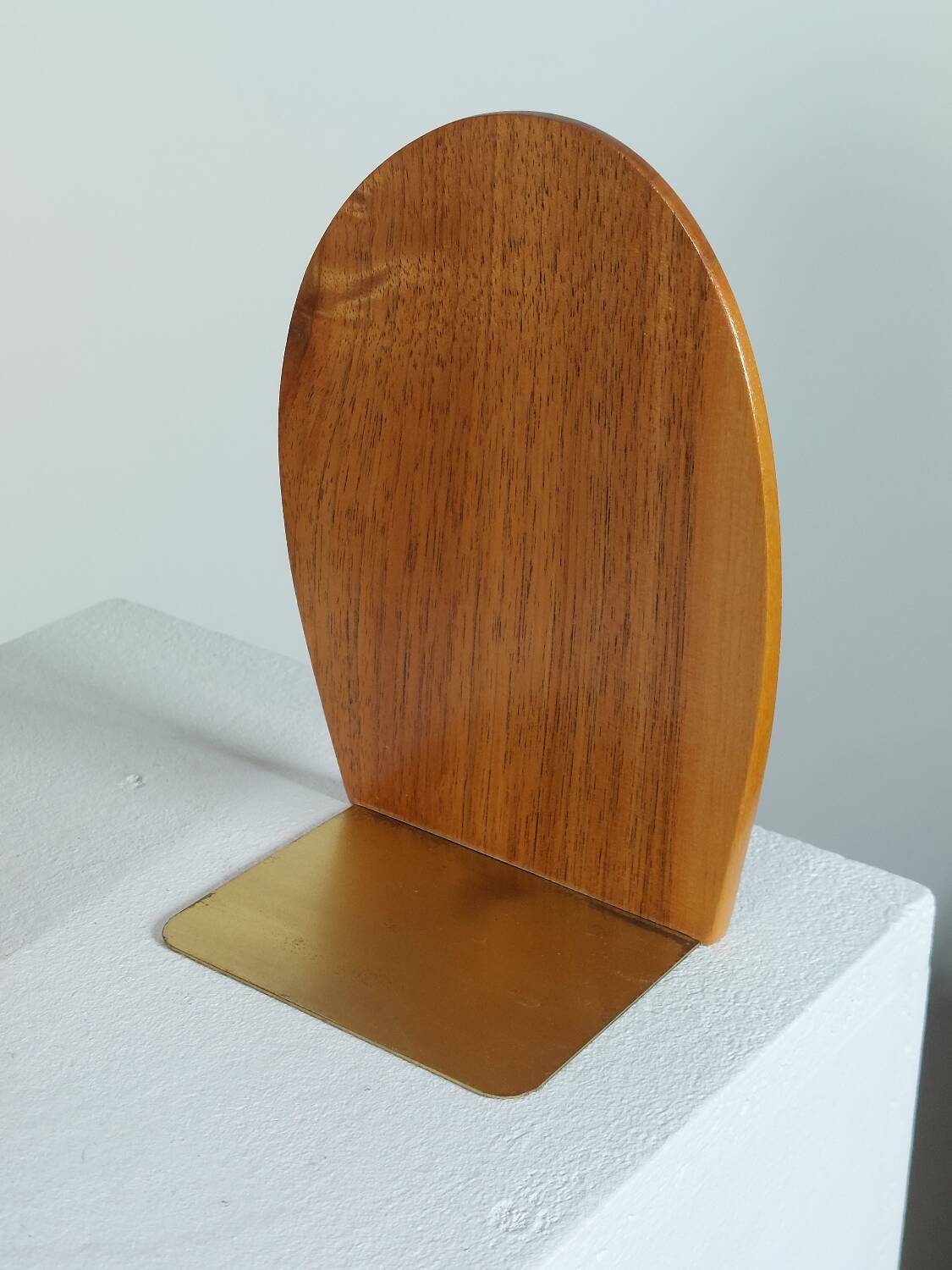 Vintage wooden and brass bookends from the 1950s, Scandinavian style.